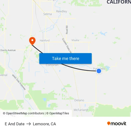 E St. And Date to Lemoore, CA map
