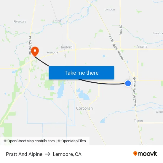 Pratt St And Alpine Ave to Lemoore, CA map