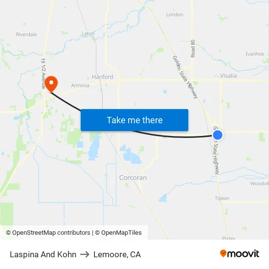Kohn School to Lemoore, CA map