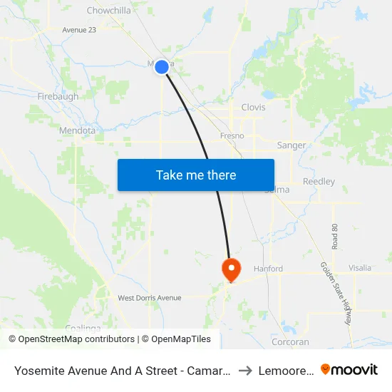 Yosemite Avenue And A Street - Camarena Health to Lemoore, CA map