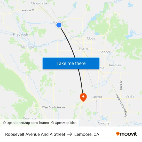 Roosevelt Avenue And A Street to Lemoore, CA map