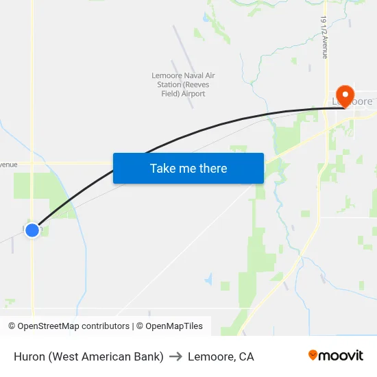 Huron (West American Bank) to Lemoore, CA map