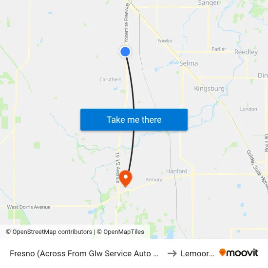 Fresno (Across From Glw Service Auto And Truck Repair) to Lemoore, CA map