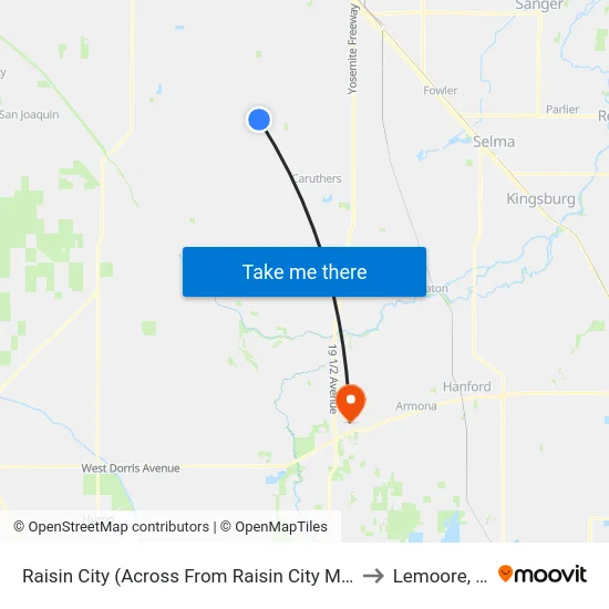 Raisin City (Across From Raisin City Market) to Lemoore, CA map