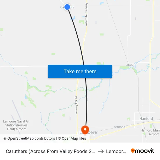 Caruthers (Across From Valley Foods Supermarket) to Lemoore, CA map