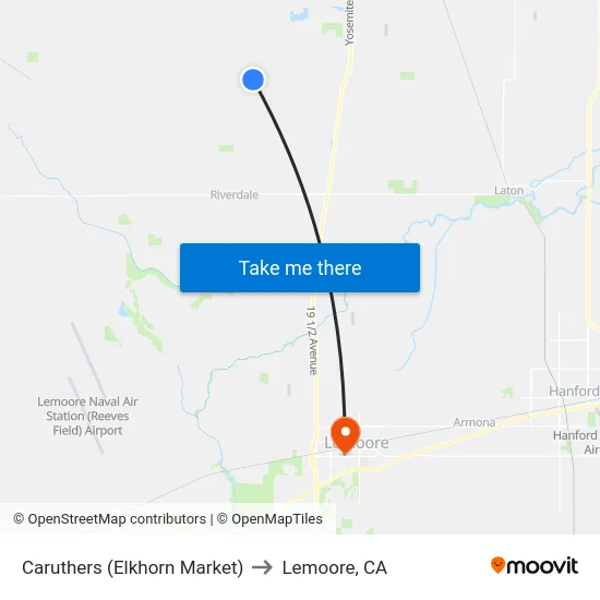 Caruthers (Elkhorn Market) to Lemoore, CA map