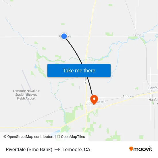 Riverdale (Bmo Bank) to Lemoore, CA map