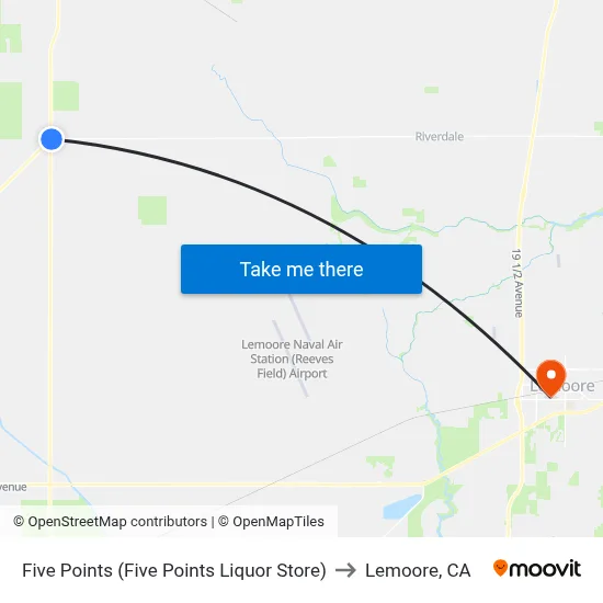Five Points (Five Points Liquor Store) to Lemoore, CA map