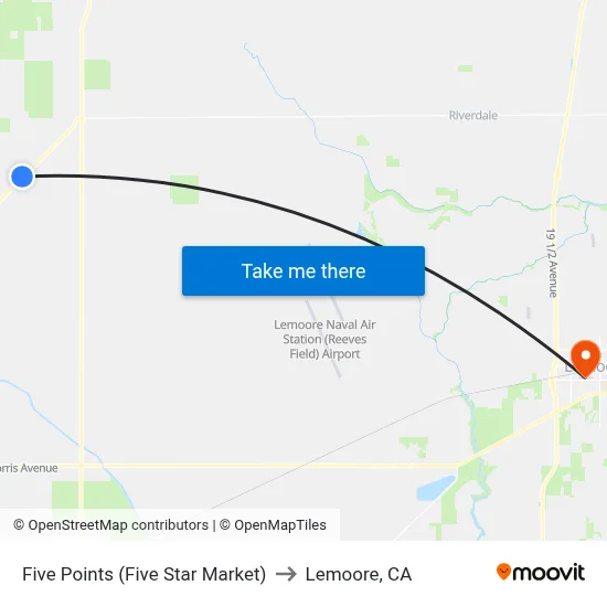 Five Points (Five Star Market) to Lemoore, CA map