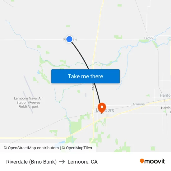 Riverdale (Bmo Bank) to Lemoore, CA map