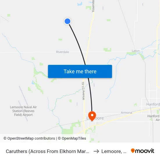 Caruthers (Across From Elkhorn Market) to Lemoore, CA map
