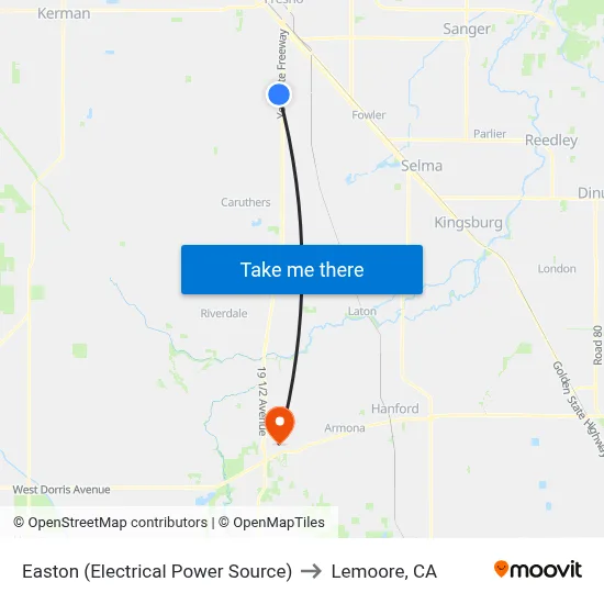 Easton (Electrical Power Source) to Lemoore, CA map