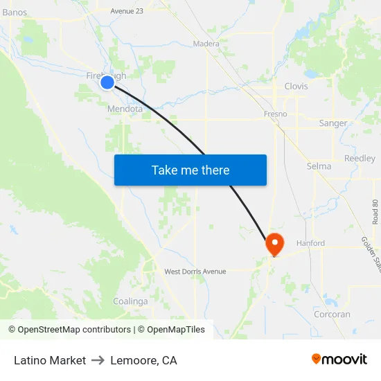 Latino Market to Lemoore, CA map