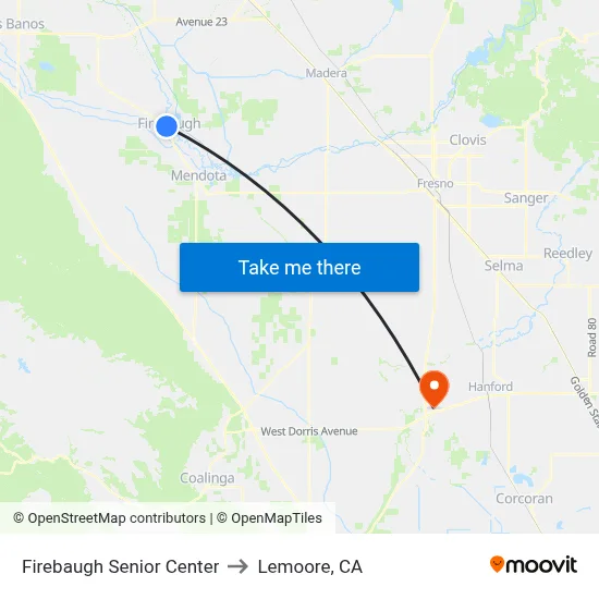 Firebaugh Senior Center to Lemoore, CA map