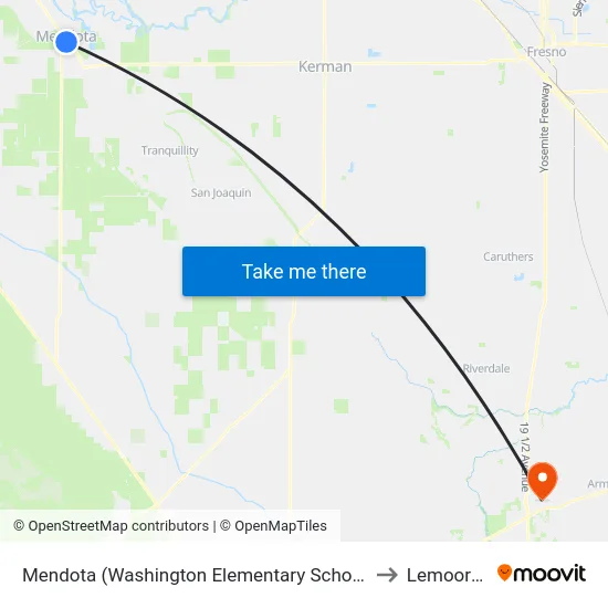 Mendota (Washington Elementary School Bus Shelter) to Lemoore, CA map