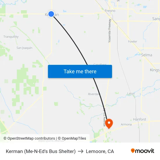 Kerman (Me-N-Ed's Bus Shelter) to Lemoore, CA map