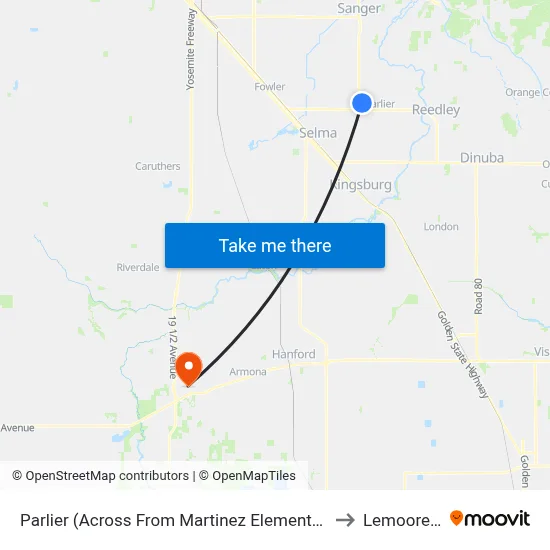 Parlier (Across From Martinez Elementary School) to Lemoore, CA map