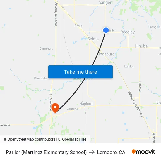 Parlier (Martinez Elementary School) to Lemoore, CA map