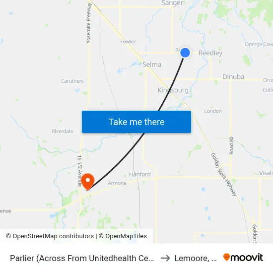 Parlier (Across From Unitedhealth Center) to Lemoore, CA map