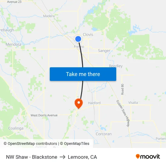 NW Shaw - Blackstone to Lemoore, CA map