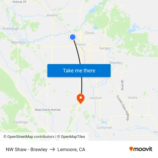 NW Shaw - Brawley to Lemoore, CA map