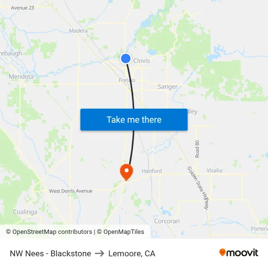 NW Nees - Blackstone to Lemoore, CA map