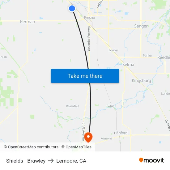 Shields - Brawley to Lemoore, CA map