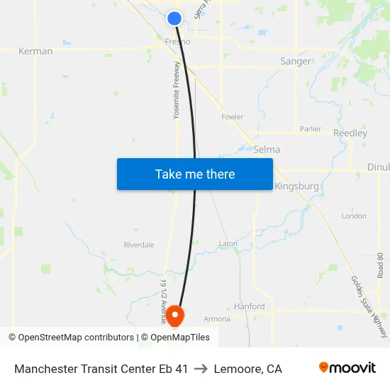 Manchester Transit Center Eb 41 to Lemoore, CA map