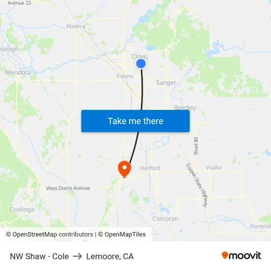 NW Shaw - Cole to Lemoore, CA map