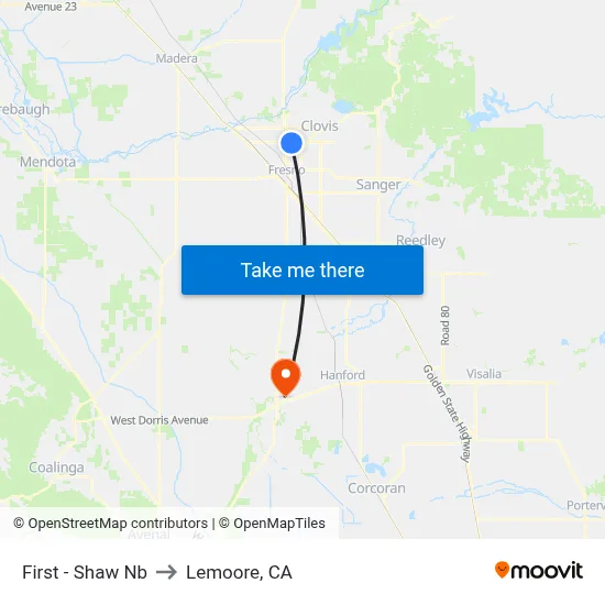 First - Shaw Nb to Lemoore, CA map