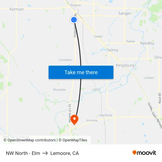 NW North - Elm to Lemoore, CA map