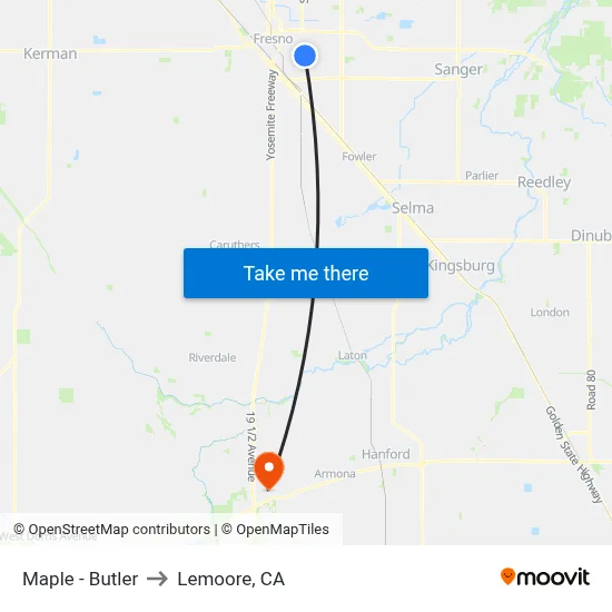 Maple - Butler to Lemoore, CA map