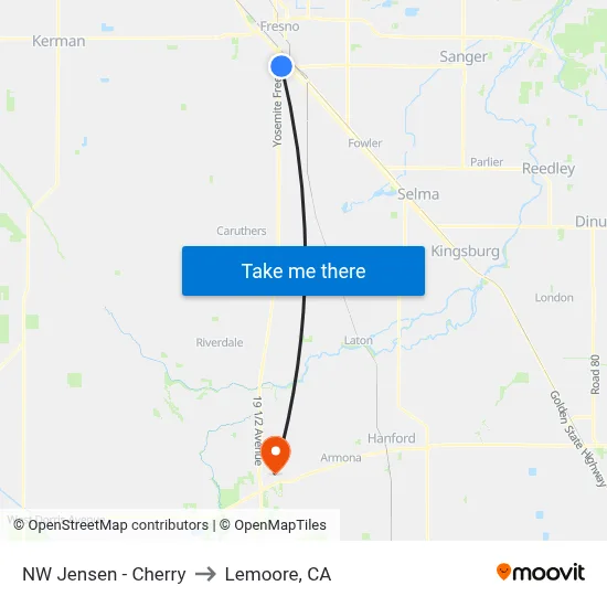 NW Jensen - Cherry to Lemoore, CA map