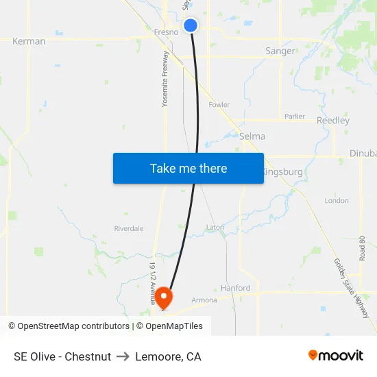 SE Olive - Chestnut to Lemoore, CA map