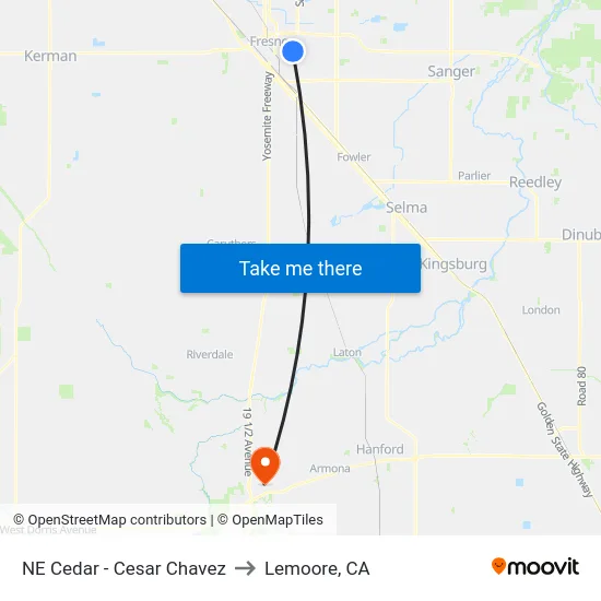 NE Cedar - Cesar Chavez to Lemoore, CA map