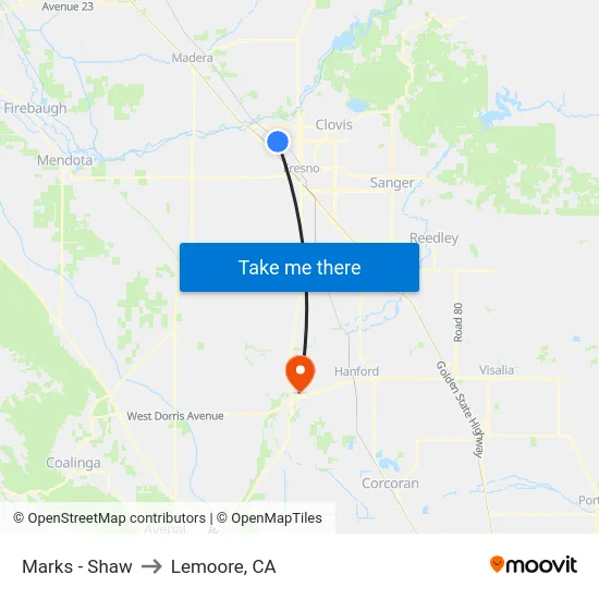 Marks - Shaw to Lemoore, CA map