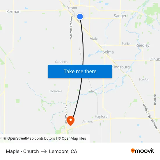 Maple - Church to Lemoore, CA map