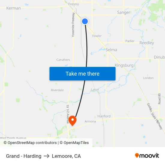 Grand - Harding to Lemoore, CA map