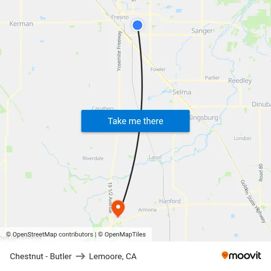 Chestnut - Butler to Lemoore, CA map