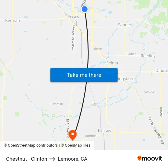 Chestnut - Clinton to Lemoore, CA map