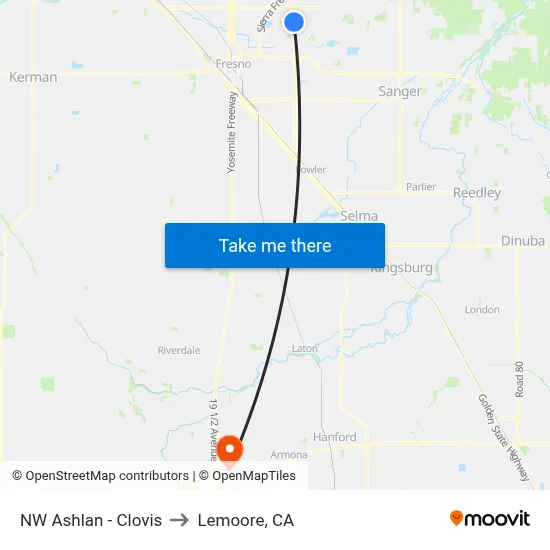 NW Ashlan - Clovis to Lemoore, CA map