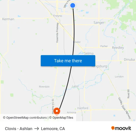 Clovis - Ashlan to Lemoore, CA map