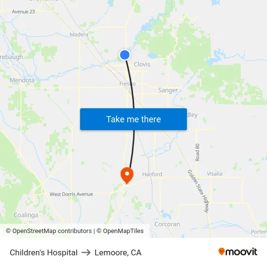 Children's Hospital to Lemoore, CA map