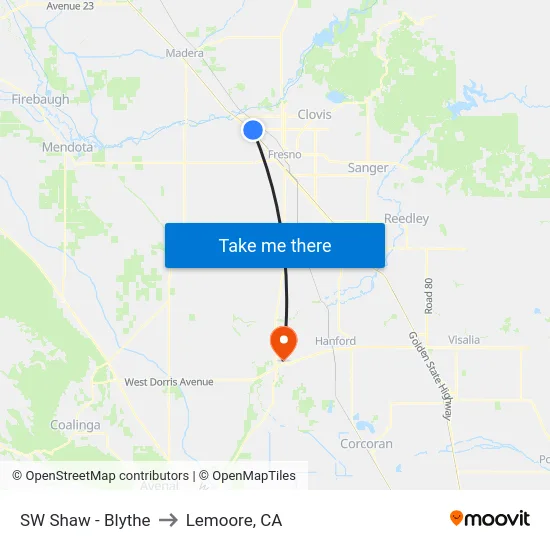 SW Shaw - Blythe to Lemoore, CA map