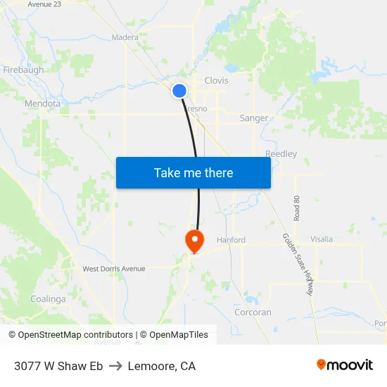 3077 W Shaw Eb to Lemoore, CA map