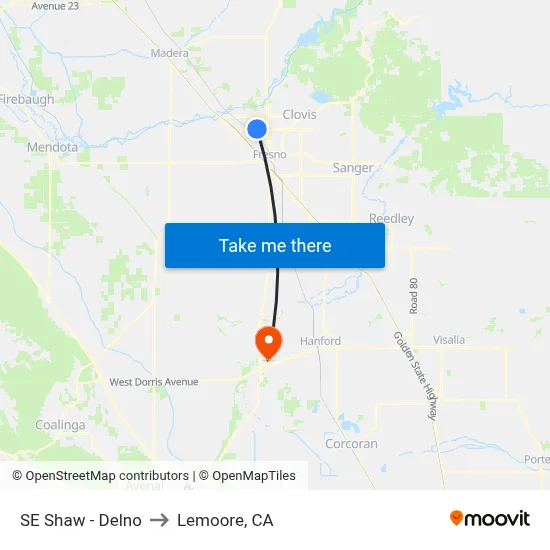 SE Shaw - Delno to Lemoore, CA map