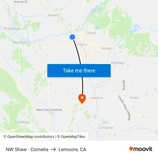 NW Shaw - Cornelia to Lemoore, CA map
