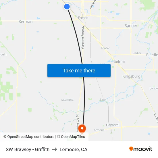 SW Brawley - Griffith to Lemoore, CA map