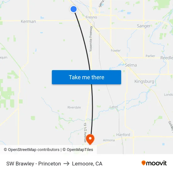 SW Brawley - Princeton to Lemoore, CA map