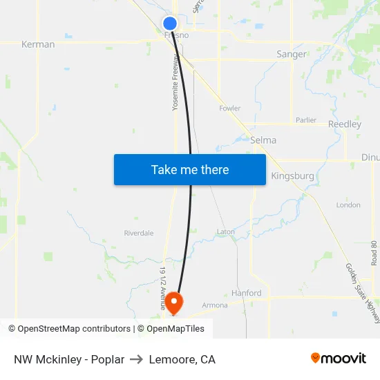 NW Mckinley - Poplar to Lemoore, CA map